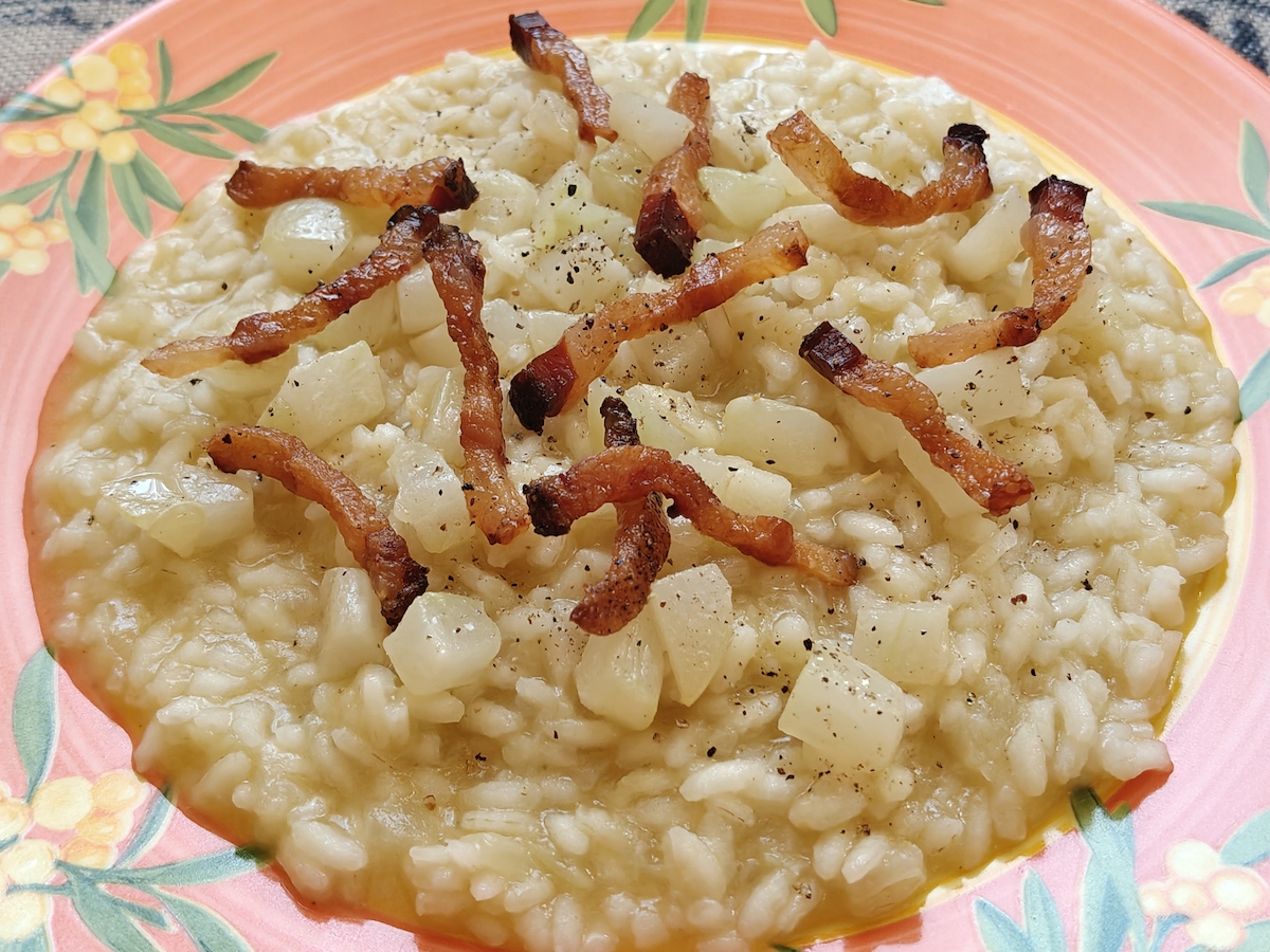 Risotto con patisson e guanciale